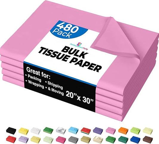 Party Solids Pink Tissue Paper for Gift Bags - 20" X 30" Bulk Tissue Paper Pink 480 Sheets - 10lb Newsprint for Packing, Birthday Gift Box Filler, Packing Supplies for Moving Supplies