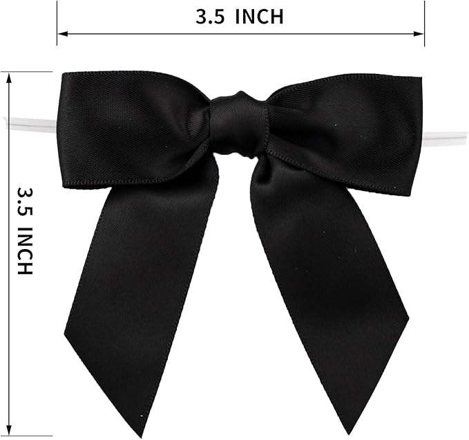 7Rainbows 30pcs Boutique 3.5" Black Satin Ribbon Twist Tie Bows for Tying Up Packages Gift Wrapping