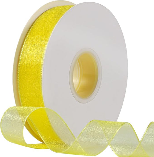 Sheer Organza Ribbon 1 Inch Chiffon Ribbons for Gift Wrapping, Flower Bouquet, 50 Yards/Roll (Yellow)