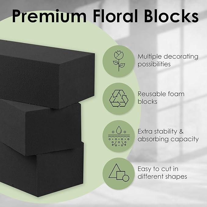 XCEL Floral Foam Blocks - Reusable, Weather Resistant Craft Foam - Perfect for Fresh & Artificial Flower Arrangements, Florist Foam, Planter Boxes, Home Decor & Florist Supplies 4pk 9x3x3