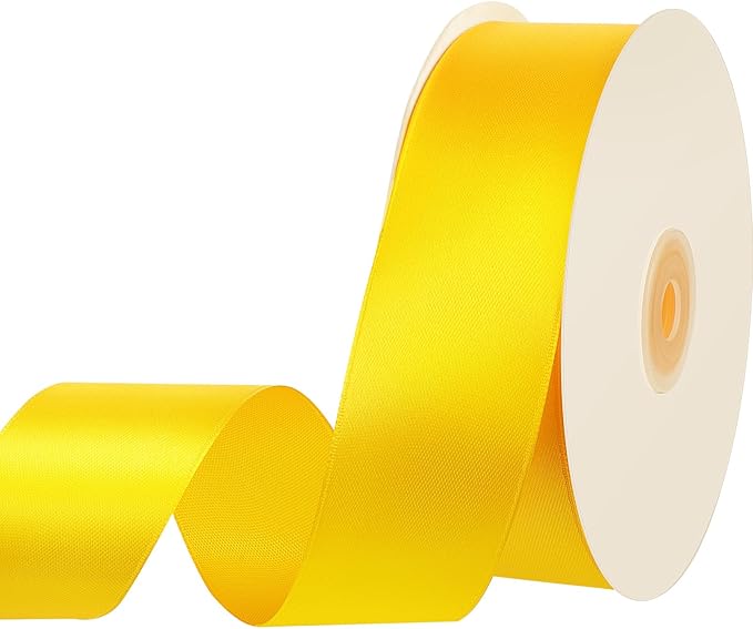 Yellow Ribbon 1 1/2 Inch 60 Yards Yellow Satin Ribbon for Fall Decor Harvest Party Crafts Gift Wrapping Flower Bouquet Memorials Holiday Christmas Decorations