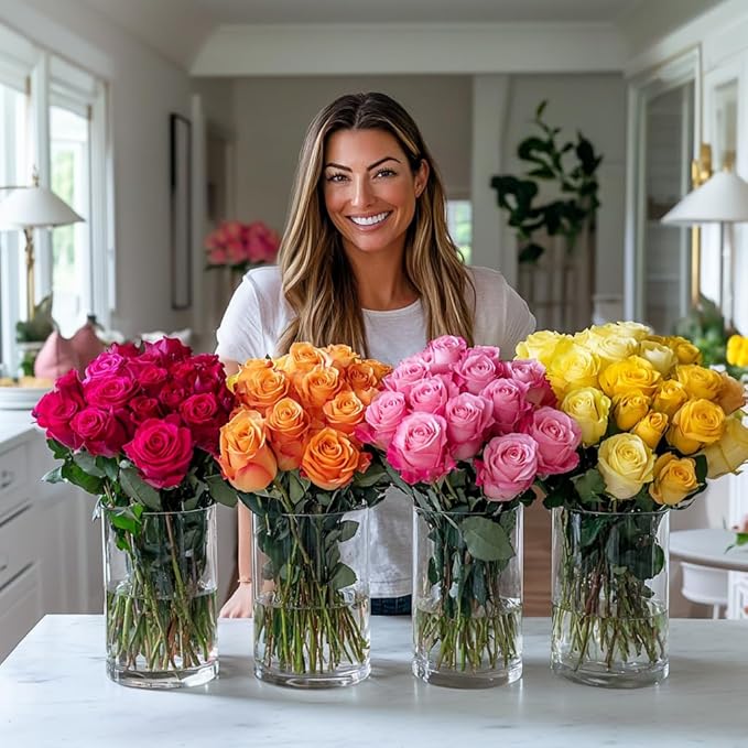 GlobalRose Fresh Cut Assorted Roses - 100 Roses (4 Bundles of 25) Fresh Bouquet for Birthday, Anniversary, Women's Day, or Home Decor - Flowers Delivery Gift