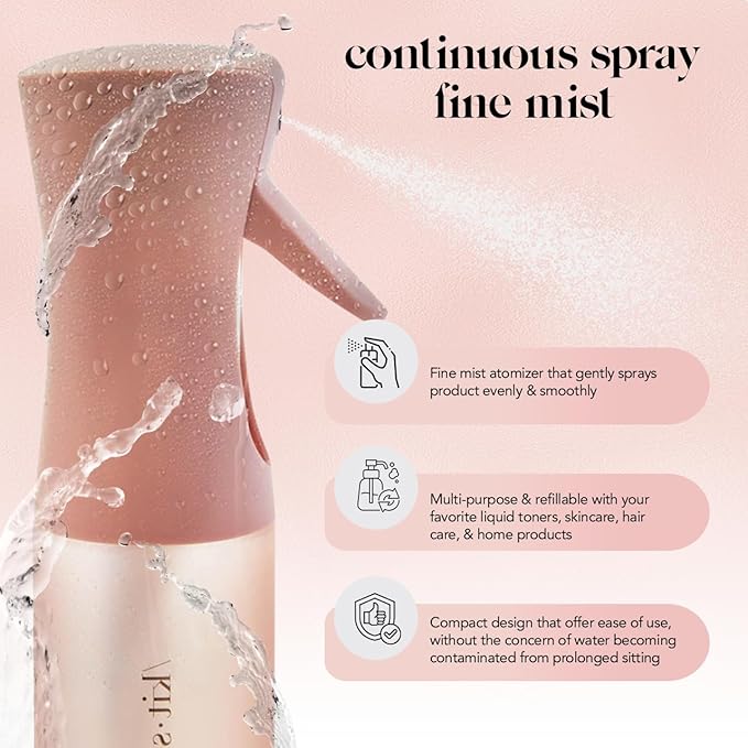 Kitsch Continuous Spray Bottle for Hair – Fine Mist Water Mister & Water Spray Bottle – Recycled Hair Spray Bottle – Spray Bottles for Cleaning, Styling, Plants & More – Terracotta, 150ml