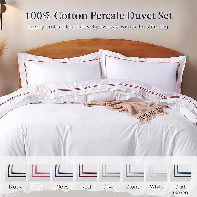 Ella Jayne Duvet Cover Queen Size (3 Pieces), 100% Cotton Percale, Full/Queen, Soft, Breathable & Lightweight, Including Duvet Cover (1 Piece) 90 x 90 Inches with 2 Pillow Shams (Red Design)