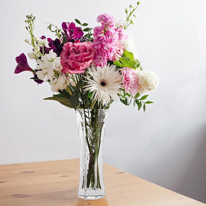 CS Crystal Vase 12-inch high, Tulip Design, for Flowers & Decor. Lovely Nice Shiny Piece. Perfect as a Gift, Suitable for All Occasions.