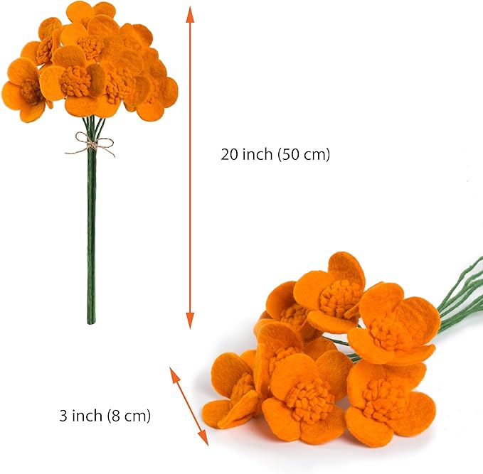 Glaciart One Felt Flowers Artificial Poppies - 8 pcs | Reusable, Washable and Essential Oil Ready Bouquet w/Bendable Long Wire Stem | Great as Gift and Home or Event Decorations