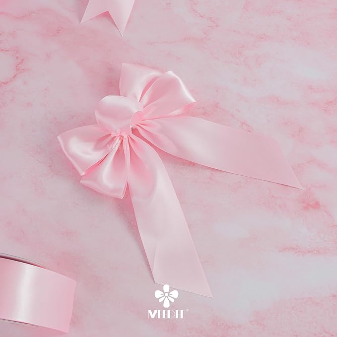 MEEDEE Pink Satin Ribbon 2 Inch Pink Ribbon Lux Double Faced Ribbons by 25 Yards Silk Satin Ribbons for Gift Wrapping, DIY Crafts, Weddings, Flower Bouquet, Holiday Decorating