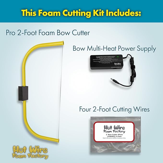 Hot Wire Foam Factory 2-Foot Foam Bow Cutter Kit with Adjustable Multi-Heat Power Supply and Extra Cutting Blades | For Styrofoam, EPS, XPS, EIFS | Made in the USA