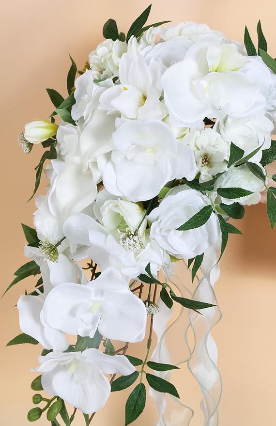 Bridal Bouquets for Bride,10 Inch White Wedding Bouquets for Bride for Ceremony Anniversary Wedding Bridal Shower(White Green)