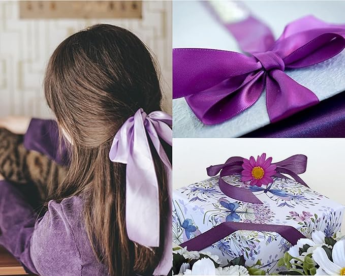 Double Face Purple Satin Ribbon 7/8 inch X 25 Yards Polyester Purple Ribbon for Gift Wrapping Very Suitable for Weddings Party Invitation Decorations and More