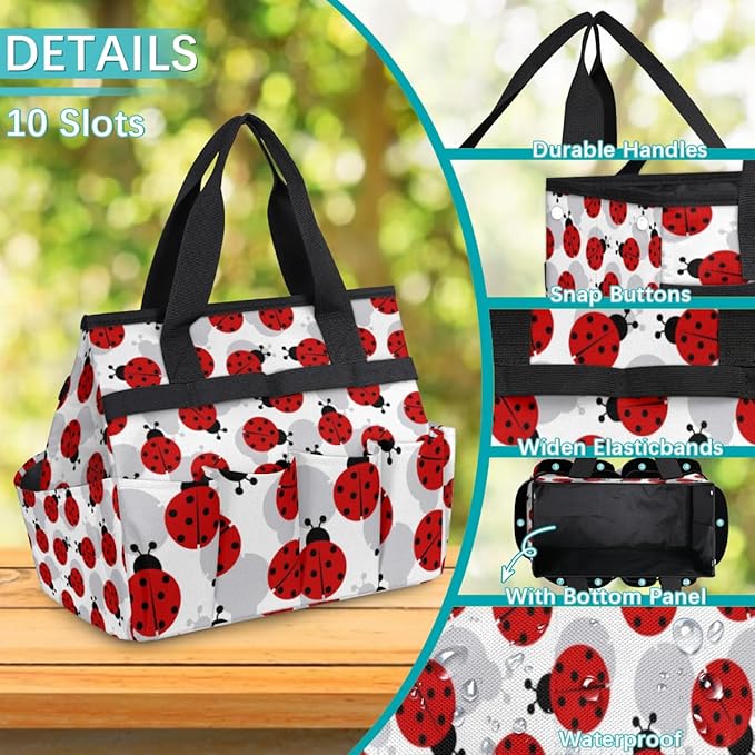 Ladybug Garden Tool Tote Bag for Women Men Gardening Tool Storage Bags with 10 Pockets Standable Garden Home Tool Kits Organizer for Indoor Outdoor Gardening Gifts
