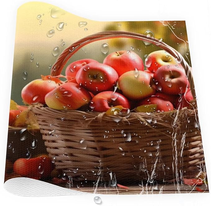 Fall Fruit Apple Placemats Set of 4 PVC Vinyl Non Slip Table Mats Waterproof Heat Resistant Place Mats Washable Wipeable Dining Table Mat for Kitchen Party Farmhouse Indoor Outdoor Decorative