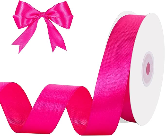 Hot Pink Ribbon 1 Inch 50 Yards Pink Satin Ribbon for Christmas Decor Bows Crafts Gift Wrapping Flower Bouquet Wedding Holiday Decorations