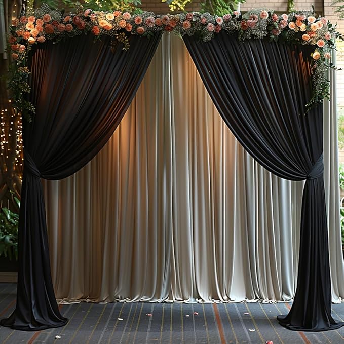 10x7ft Wrinkle Free Black Backdrop Curtain for Parties Soft Fabric Drapes Wedding Black Curtain Backdrop for Birthday Party Decorations Background for Photography 5x7ft, 2 Panels