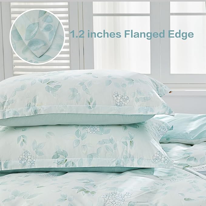SAPHREAS Agua Blue Botanical Duvet Cover Twin 2pcs Leaves Bedding Comforter Cover Set 100% Cotton Soft 1 Duvet Cover 1 Pillow Sham, Comforter Not Included