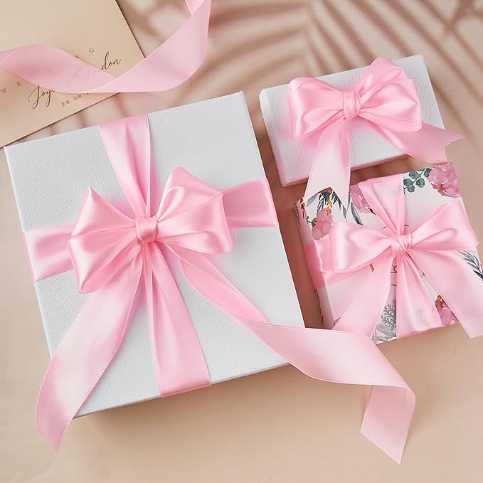 1-1/2 Inches 50 Yards Pink Satin Ribbon, Solid Fabric Ribbon Roll for Flower Bouquets, Gift Wrapping, Wedding, Handmade Crafts
