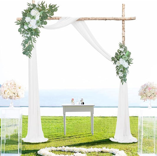 ponatia Wedding Arch Flowers with 26Ft White Arch Draping Fabric, Artificial Sage Green Wedding Flowers for Wedding Welcome Signs Decorations and Arch Flowers for Wedding Ceremony Reception