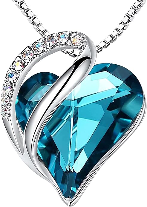 Leafael Necklaces for Women, Infinity Love Birthstone Heart Crystal Pendant, Birthday Jewelry Gifts for Her, Mom, and Wife, Silver Plated, 18 plus 2 inch Adjustable Chain