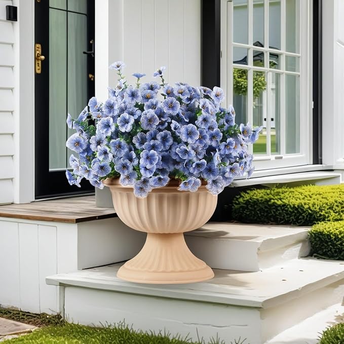 12 Bundles Artificial Flowers for Outdoor, UV Resistant Faux Mums with Eucalyptus Leaves Fake Plants for Outdoor Planters Greenery Boxwood Porch Patio Decoration