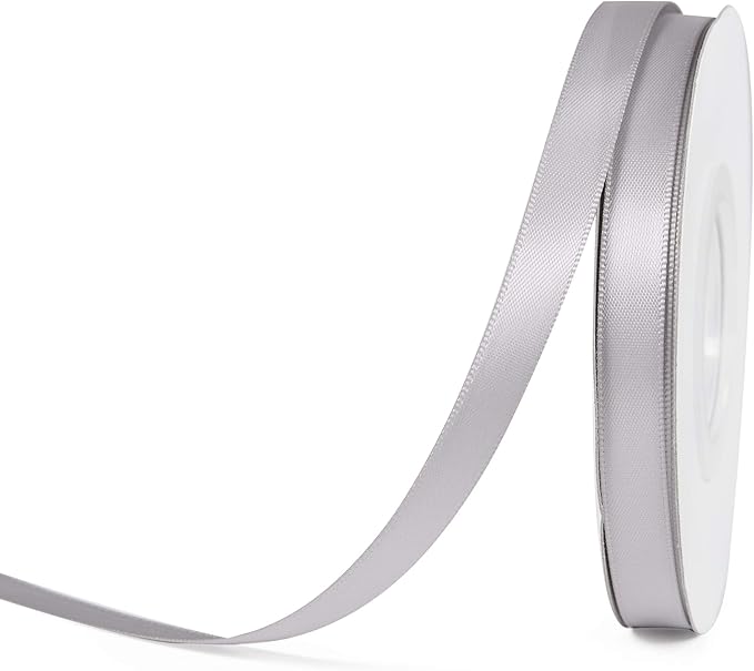 YAMA Silver Double Face Satin Ribbon 3/8 Inch 25 Yards Silver Ribbon for Gift Wrapping Ribbons Decorations DIY Crafts Arts