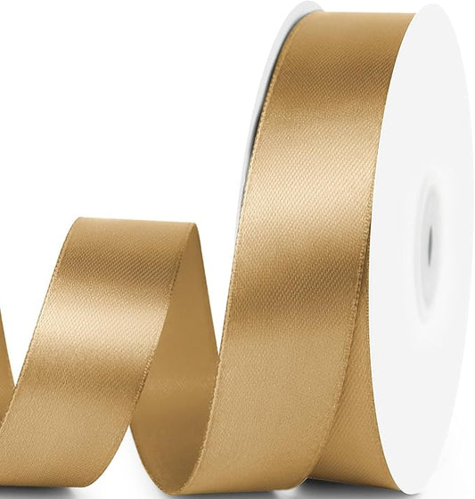 1" x 50 Yards Satin Ribbon - Champagne Gold Silk Ribbon with Spool - Ideal for Gift Wrapping, Floral Bouquets, Crafts, Wedding Party Decorations, Christmas and Sewing Projects