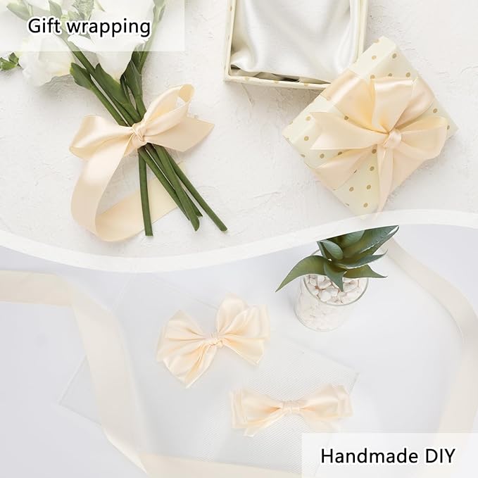 NESCCI 100 Yards Ribbon,1-1/2 Inch Ivory Satin Ribbon,Single Face Satin Ribbons,Perfect for Gift Wrapping,Wedding Decoration,Handmade Bows,Wrapping Bouquet and More