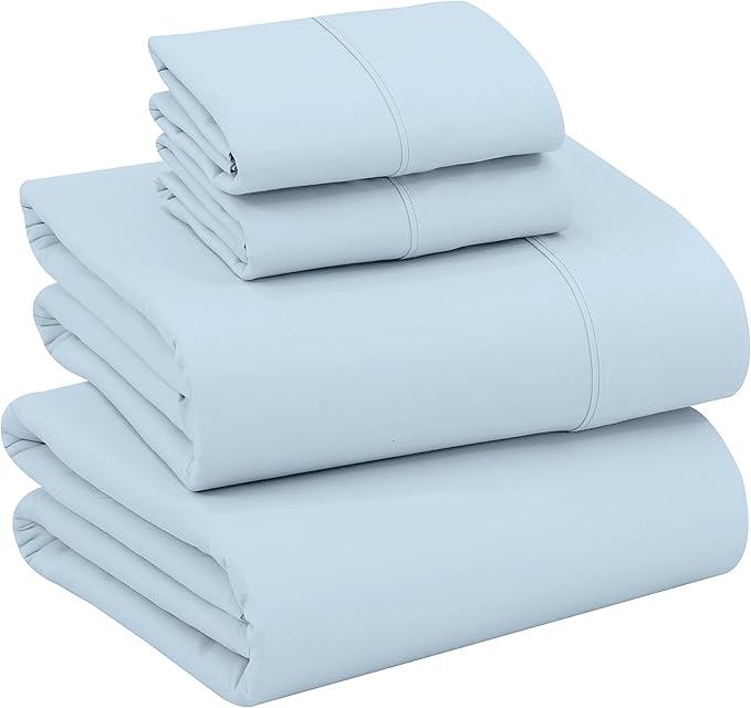 RUVANTI 100% Cotton California King Sheet Sets, 4 Pieces, Soft & Breathable Percale Weave Bedding, Deep Pocket 14", Hotel Standard, Crisp Cool Feel & Durable, Perfect Dyed Sheets, Baby Blue