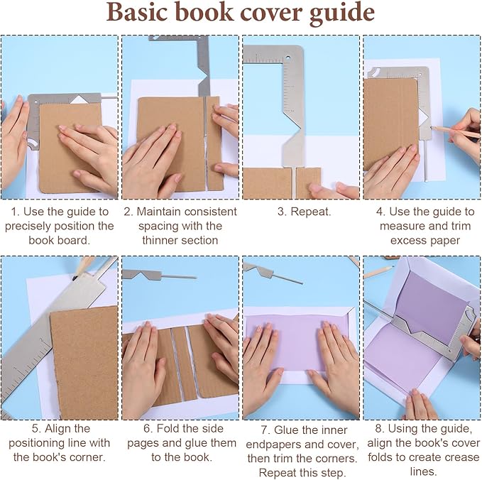Book Cover Guide, 5 in 1 Bookbinding Tools, Stainless Steel Metal Bookbinding Cover Tool, Scrapbook Album Making Tool Ruler for Making Book Album Covers Out of Chipboard Simple