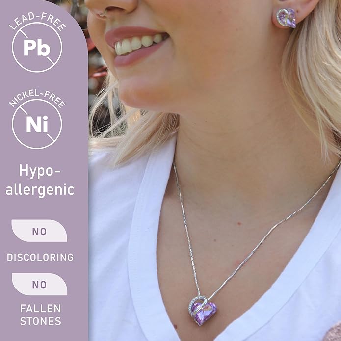 Leafael Necklaces for Women, Infinity Love Birthstone Heart Crystal Pendant, Birthday Jewelry Gifts for Her, Mom, and Wife, Silver Plated, 18 plus 2 inch Adjustable Chain
