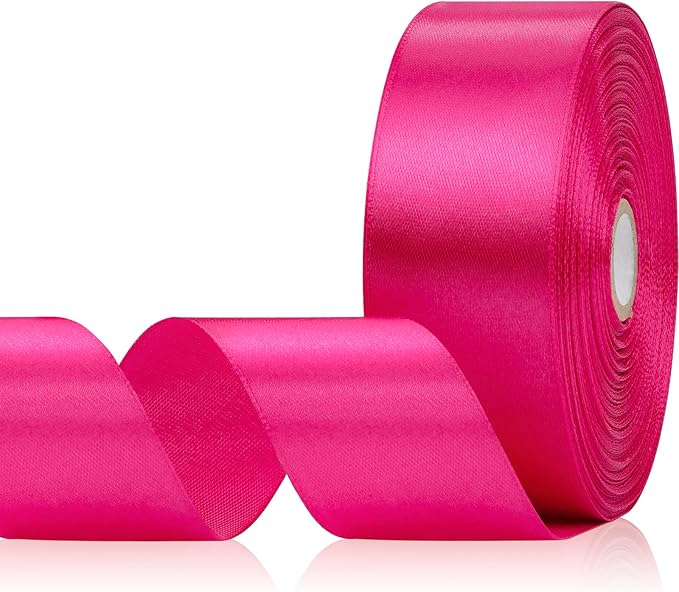 Hot Pink Satin Ribbon 1-1/2 Inch 60 Yards, Solid Polyester Fabric Ribbon for Flower Bouquet, Crafts, Gift Wrapping, Baby Shower, Birthday, Wedding and Handmade Roses