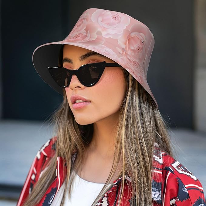 Rose Bucket Hat Womens Fisherman Hat Flower Sun Hats Cute Caps Rose Flower Hats for Women Outdoor