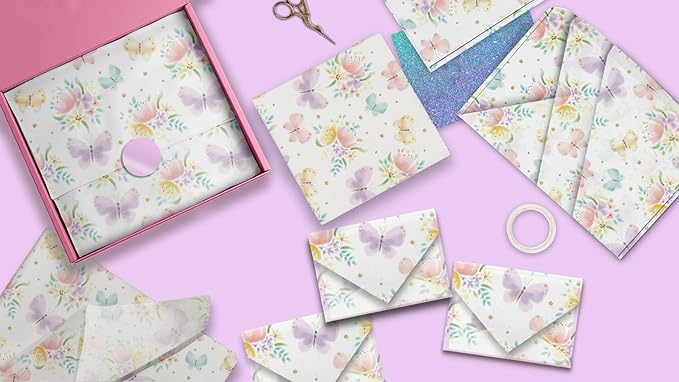 Pro Supply Global Butterflies Printed Tissue Paper for Gift Bags or Boxes and Wrapping - Spring Floral Bulk Decorative Art Tissue Paper for Packaging and Gifting | 24 Sheets 20" x 30"