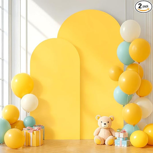 Yellow Arch Backdrop Covers - 6.6FT, 5FT Spandex Fitted Wedding Arch Stand Covers Round Top Chiara Stretchy Arch Backdrop Cover for Wedding Birthday Party Decoration