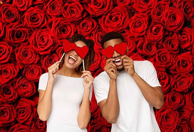 Red Rose Backdrop Flowers Rose Wall Photo Background Valentine's Day Backdrop Wedding Bridal Shower Photo Booth Mother's Day Birthday Party Dessert Table Banner Lovers Portraits Props 8x6ft