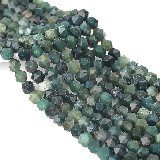 Faceted Natural Moss Agate Stone Round Beads 8mm 36cm/Strand for Jewelry Making
