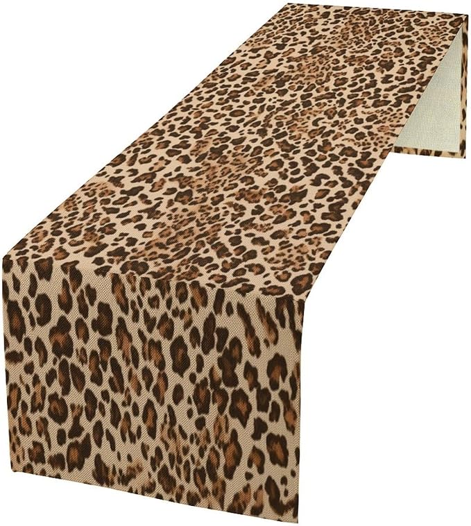 Leopard Skin Print Table Runner, Rustic Cottage Country Farmhouse Wildlife Safari Animal Skin Print Dinner Runner for Home Kitchen Dining Table Party Holiday Decor Brown 13x108in