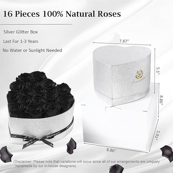 Flowers for Delivery-16 Black Forever Real Roses in a Box, Preserved Rose Gifts for Her, Birthday Anniversary Mothers Day Valentines Day Flower Gifts for Women, Mom, Get Well, Sympathy