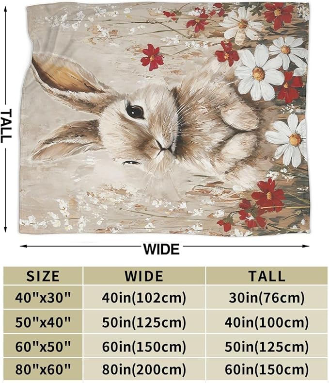 Farmhouse Rabbit Blanket Rustic Bunny Throw Blanket Country Soft Cozy Fleece Fuzzy Stuffed Plush Flannel Gifts for Girls Women Boys Kids Adults 40''x50''