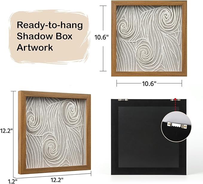 FOLKOR 12" Neutral Abstract Wall Art for Hallway Entryway, 3D Rice Paper Shadow Box Art Decor for Boho Living Room Bedroom Decoration, Maximalist Artwork Gift for Mom Grandmother Sister Friend