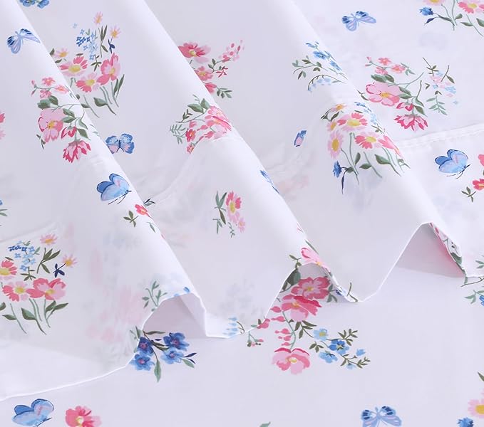RUVANTI 100% Cotton Twin XL Sheet Sets, 3 Pieces, Soft & Breathable Percale Weave Bedding, Deep Pocket 16", Hotel Standard, Crisp Cool Feel, Durable, Perfect Size Floral Sheets, Funa Flora