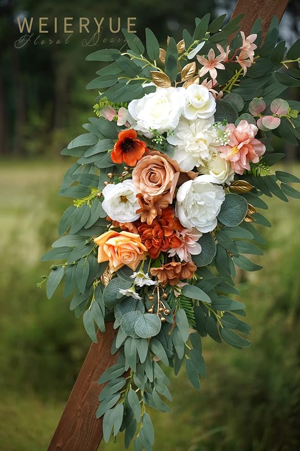 Artificial Wedding Arch Flowers Kit(Pack of 2) for Wedding Arch, Bridal Shower, Ceremony and Reception Backdrop Decoration (Caramel & White)