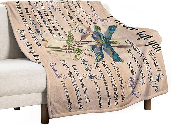 Dragonfly Blanket Memorial Sympathy Gifts for Girls Women Loved One I Never Left You Throw Blanket for Kids Adults Soft Warm Cozy Fleece Blanket for Couch Sofa Bed 40"x50"