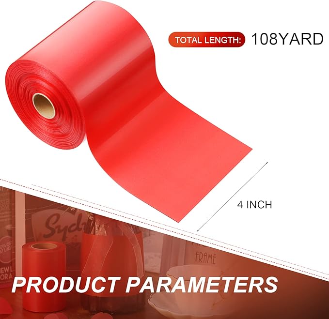 Syhood Outdoor Leaf Ribbon Floral Satin Ribbon for Crafts Aspidistra Waterproof Holiday Outdoor Decoration(4 Inch X 108 Yards,Red)