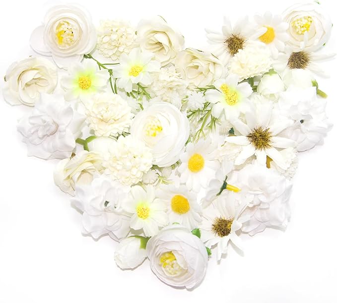 Featuman Mini Silk Flower Heads Craft Flowers Faux Daisy, 40 Pcs Artificial Flowers Fake Rose for Crafts, Artificial Daisies Flower Heads Small Flower for Wedding Party Cap Hair Decoration (White)