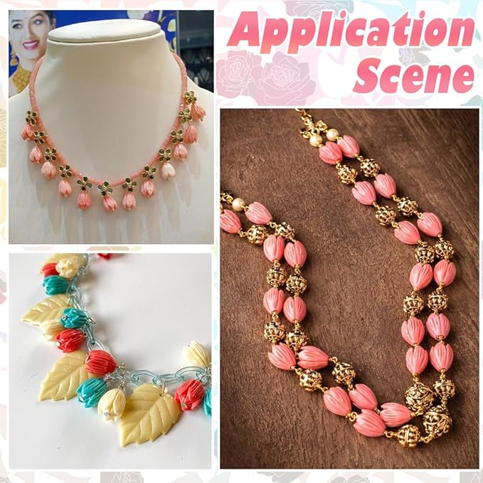 1 Box 100Pcs Carved Flower Beads Colorful Floral Beads Assorted 3D Jasmine Synthetic Coral Dyed Crafts Smooth Loose Spacers for Jewelry Making Bracelets Necklaces DIY Projects Accessories