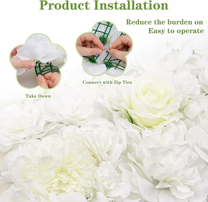 MoKoHouse White Backdrop Flower Wall Panels: 3D Artificial Silk Floral Wall Panels for Wedding Birthday Decorations 24 Packs 15x15 Inches