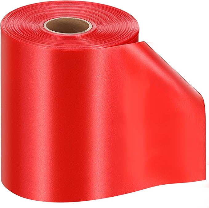 Syhood Outdoor Leaf Ribbon Floral Satin Ribbon for Crafts Aspidistra Waterproof Holiday Outdoor Decoration(8 Inch X 108 Yards,Red)