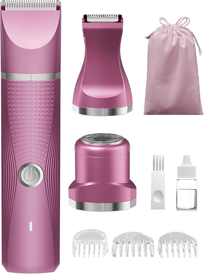 3-in-1 Electric Razor for Women - Waterproof Bikini Trimmer,Rechargeable Electric Shaver for Lady,Pubic Hair Trimmer Women,Personal Trimmer Groomer for Body Hair (Rose Red, RR-1)