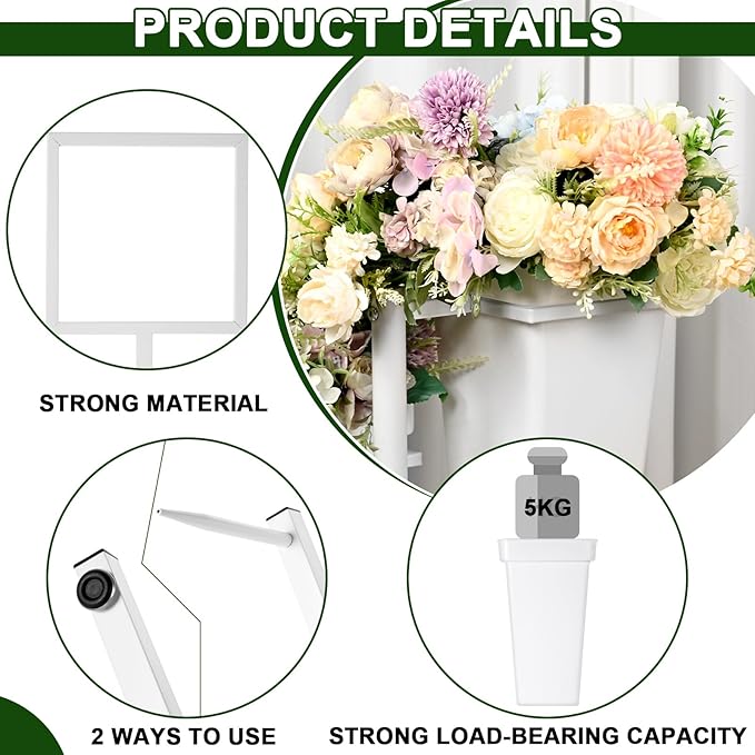 Flower Display Stand with Buckets, Metal Flower Bar Stand Rustic Farmhouse Florist Bouquet Holder Flower Cart Display Shelf for Outdoor Patio Garden Wedding Decor (Square)