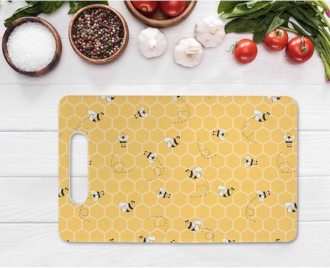 Yellow Bees Cutting Board Honey Honeycombs Cute Animal Grip Handle Chopping Boards Cutting Board for Kitchen Plastic 16" x 10" x 0.24"